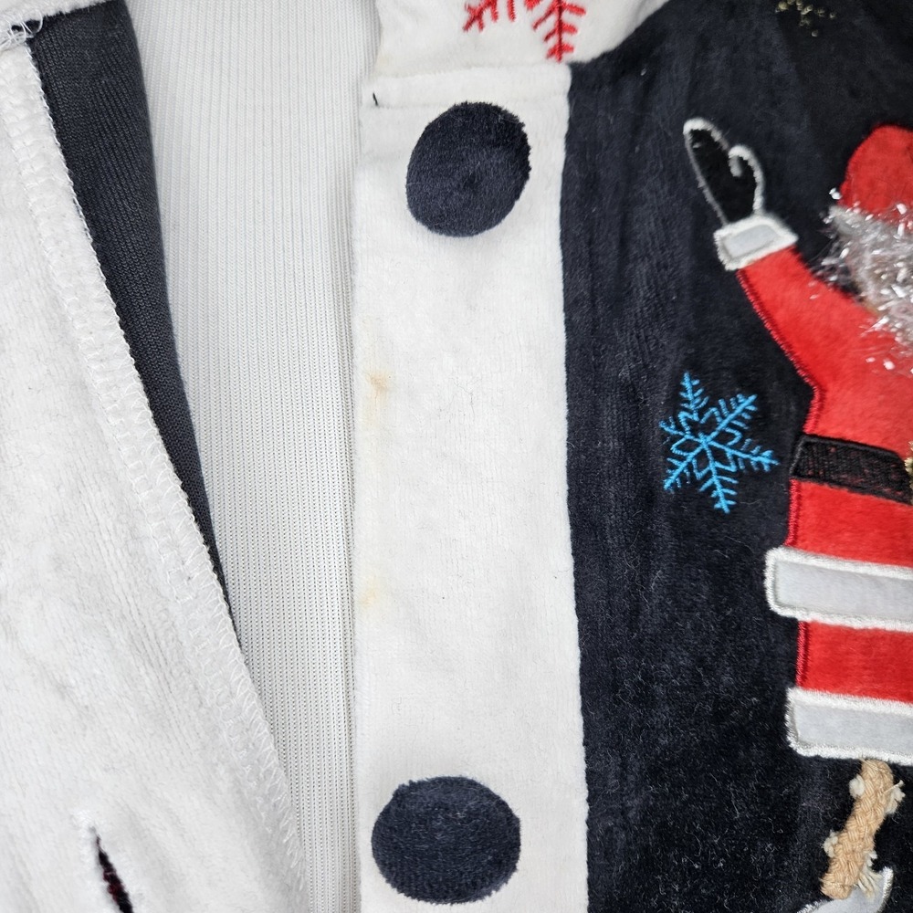 Onque Petite Womens Navy Velour Christmas Santa Reindeer Button Cardigan PS - Picture 10 of 10